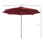 Outsunny Parasol droit en bois polyester haute densité protection solaire Ø 3 x 2 5 m rouge