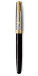 Parker sonnet premium  stylo plume  métal et laque noire  plume moyenne 18k  cartouche encre noire  coffret cadeau