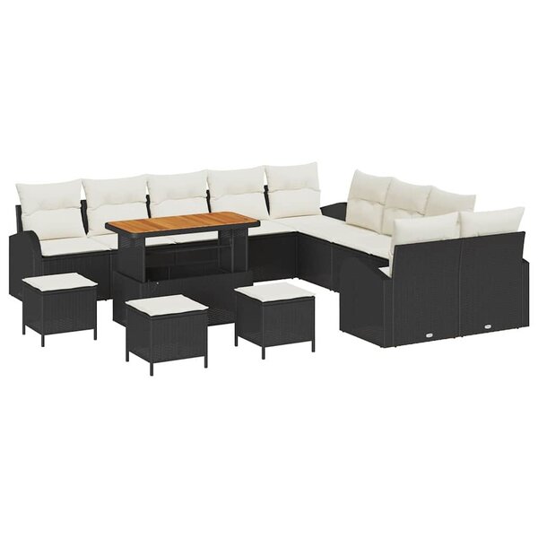 vidaXL Ensemble de canapé de jardin avec coussin 14 Pièces Noir et Crème