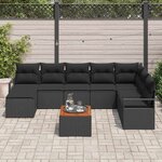 vidaXL Ensemble de canapé de jardin avec coussin 9 Pièces Noir Poly rotin