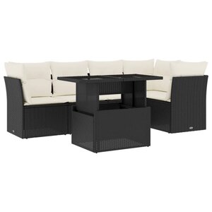vidaXL Salon de jardin 6 Pièces avec coussins noir résine tressée