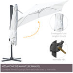 Parasol déporté carré inclinable manivelle avec pied en acier dim. 2 45L x 2 45l x 2 48H m alu. polyester haute densité crème