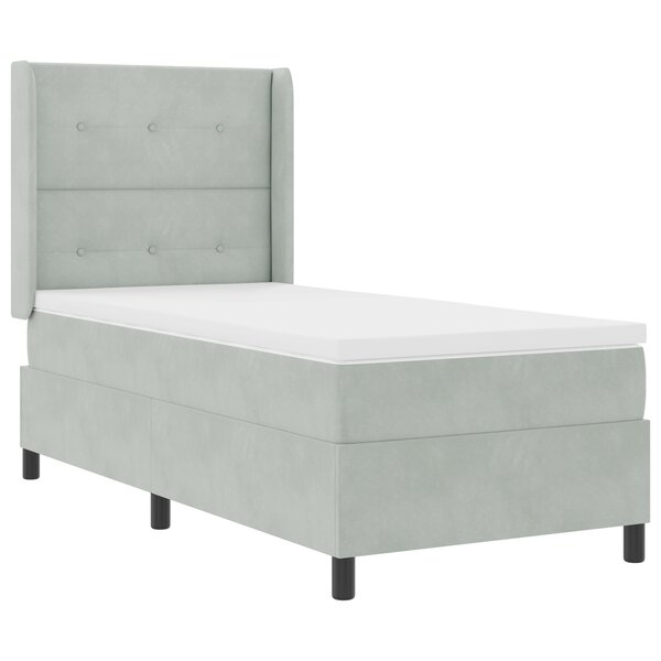 Lit Box Spring avec Matelas et Lumière LED Gris Clair 100x200 cm en Velours