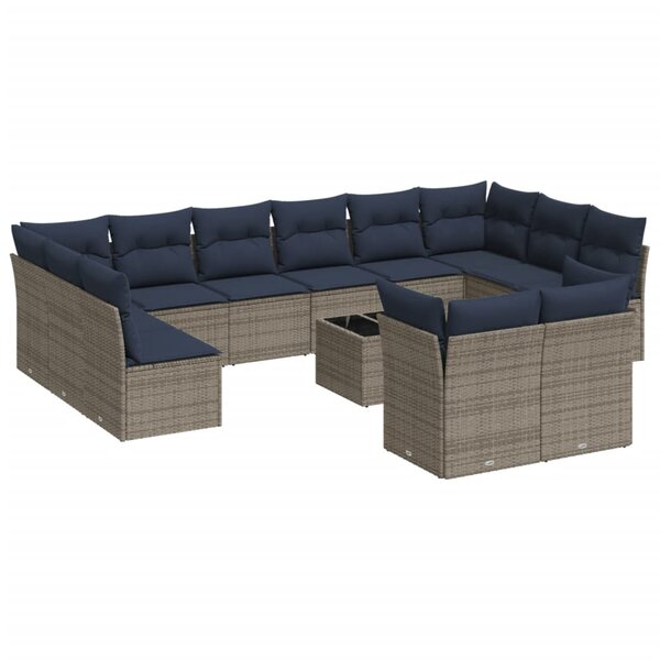 vidaXL Salon de jardin avec coussins 13 Pièces gris résine tressée