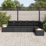 vidaXL Ensemble de canapé de jardin avec coussin 6 Pièces Noir Poly rotin