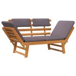 vidaXL Chaise longue avec coussin 2-en-1 190 cm Bois solide d'acacia