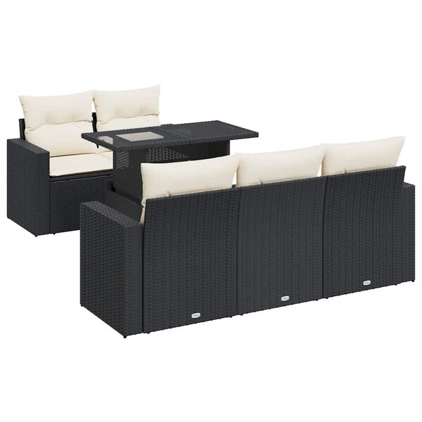 vidaXL Salon de jardin 6 Pièces avec coussins noir résine tressée
