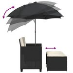 vidaXL Canapé de jardin 2 places avec parasol et tabourets noir rotin