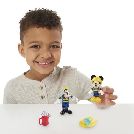 Mickey, 2 figurines articulées 7,5 cm avec accessoires, Theme Pompier, Jouet pour enfants des 3 ans