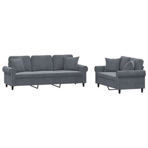 vidaXL Ensemble de canapés 2 Pièces avec coussins gris foncé velours
