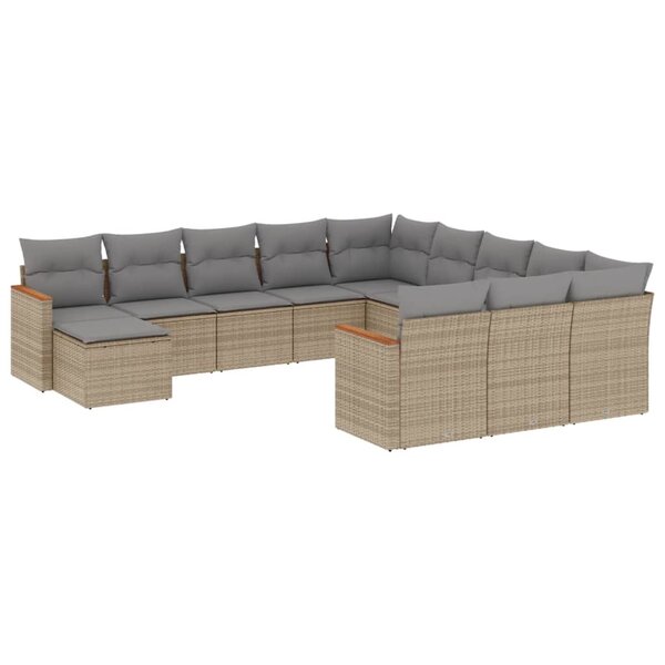 vidaXL Salon de jardin et coussins 12 Pièces mélange beige résine tressée