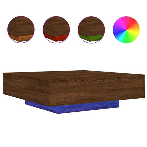 vidaXL Table basse avec lumières LED chêne marron 100x100x31 cm