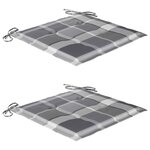 vidaXL Chaises de jardin 2 Pièces avec coussins à carreaux gris Teck