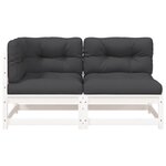 vidaXL Canapé de jardin et coussins 2 places blanc bois de pin massif