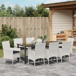 vidaXL Ensemble de Salle à Manger de Jardin 9 Pièces avec Coussins Blanc Poly Rattan