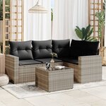 vidaXL Salon de jardin 5 Pièces avec coussins gris clair résine tressée