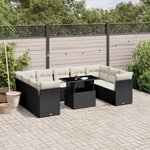 vidaXL Salon de jardin 10 Pièces avec coussins noir résine tressée