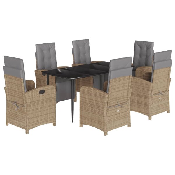 vidaXL Ensemble à manger de jardin et coussins 7 Pièces beige poly rotin