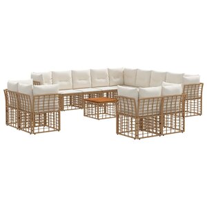 vidaXL Ensemble de canapés d'extérieur 14 pc Blanc Naturel et Crème