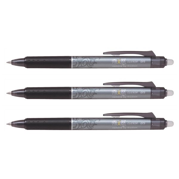 Stylo roller rétractable Frixion Ball Clicker 0 50 mm Noir x 3 PILOT