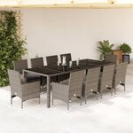 vidaXL Ensemble à manger de jardin et coussins 11 Pièces gris rotin verre