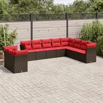 vidaXL Salon de jardin 10 Pièces avec coussins marron résine tressée
