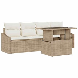 vidaXL Ensemble de canapé de jardin 5 Pièces beige et crème polyrotin