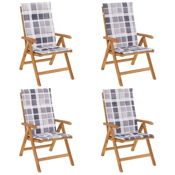 vidaXL Chaises de jardin inclinables lot de 4 et coussins bois teck