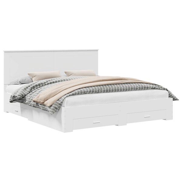 vidaXL Cadre de lit avec tiroir Blanc 200 x 200 cm Bois d'ingénierie