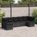 vidaXL Ensemble de canapé de jardin avec coussin 7 Pièces Noir Poly rotin