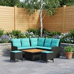 vidaXL Ensembles de meubles 6 Pièces Noir et turquoise Rotin PE