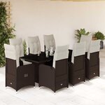 vidaXL Ensemble de bistro de jardin 9 Pièces coussins marron poly rotin