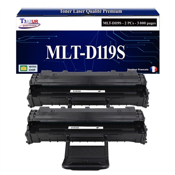 T3AZUR - 2x Toners compatibles avec Samsung MLTD119S D119S pour Samsung ML-1610 ML-1615 ML-1620 ML-1625 ML-2010 ML-2010L ML-2010P ML-2010PR ML-2010R ML-2015