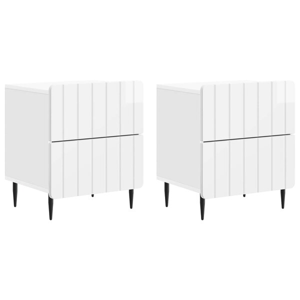 vidaXL Cabinet de chevet 2 Pièces Blanc brillant 43 x 34 5 x 49 5 cm