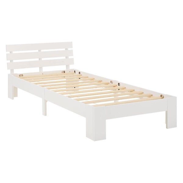 Lit en Bois 90x200 cm Blanc - Lit Simple - avec Matelas à ressorts - 2 Tiroirs
