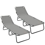 vidaXL Chaise longue pliante 2 Pièces Gris 56 x 189 x 87 cm tissu