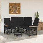 vidaXL Ensemble de canapés inclinables de jardin Noir polyrotin