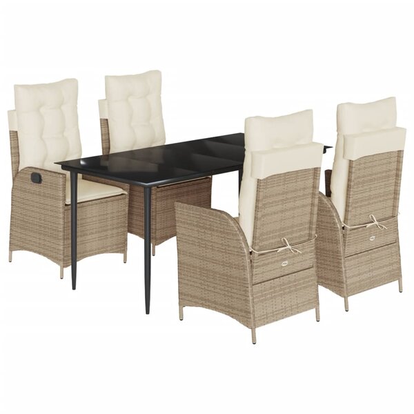 vidaXL Ensemble à manger de jardin avec coussins 5Pièces Beige poly rotin