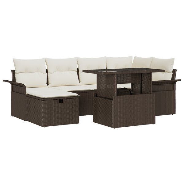 vidaXL Ensemble de Canapés de Jardin 7 Pièces avec Coussins en Poly Rattan Marron