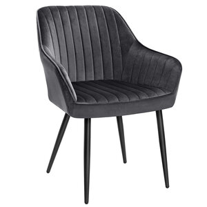 Chaise de salle à manger fauteuil siège rembourrée avec accoudoirs largeur d’assise 49 cm pieds en métal revêtement en velours charge 110 kg pour salon chambre gris 12_0004905