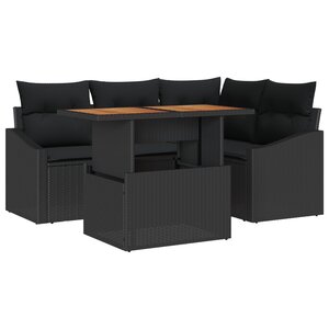 vidaXL Ensemble de salle à manger de jardin 5 pièces avec coussins Rotin poly noir Acacia