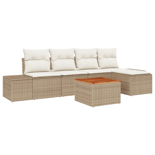 vidaXL Ensemble de salon de jardin 6 pièces avec coussins beige en poly rotin et acacia