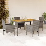 vidaXL Ensemble à manger de jardin et coussins 5 Pièces gris rotin acacia