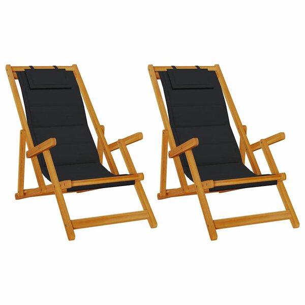vidaXL Chaises de plage pliantes 2 Pièces en acacia noir et textilène