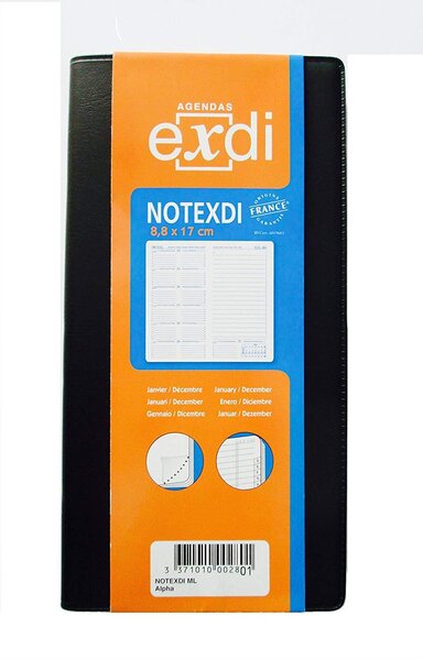 Agenda Classique NOTEXDI 88 x 170 mm Vertical Couverture Plastique Noir Quovadis