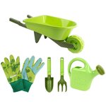 Kit petit jardinier accessoires pour enfant en plastique gants + petits outils + arrosoir + brouette