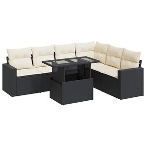 vidaXL Salon de jardin 7 Pièces avec coussins noir résine tressée