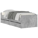 vidaXL Cadre de lit avec tiroirs sans matelas gris béton 90x190 cm