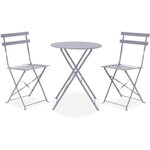 Set bistrot - ensemble repas de jardin - Table pliante + 2 chaises - Structure : acier - Coloris : Gris