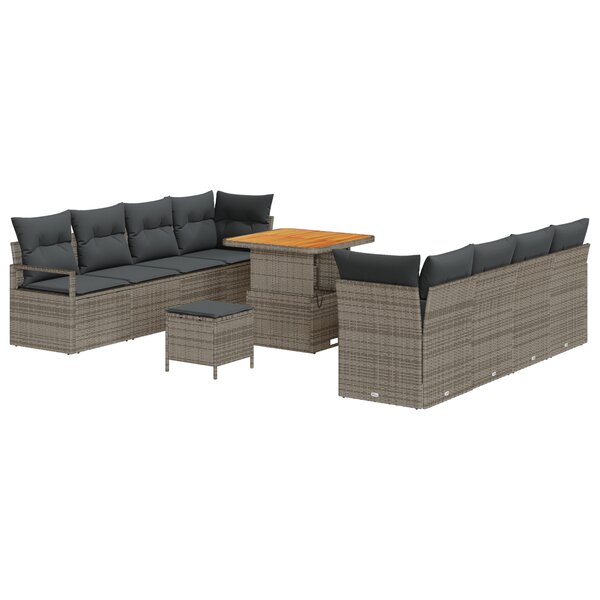 Canapé de jardin 11 pièces vidaXL avec coussins gris en poly rattan acacia